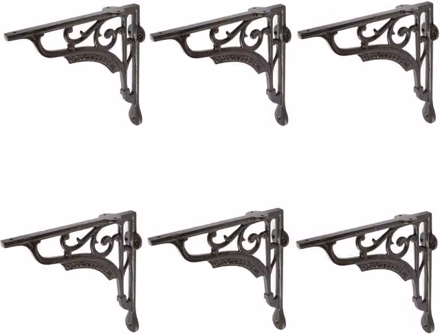Hammer and Tongs Ornate Iron Shelf Brackets in Matt Black, Pack of 6, Depth: 20 cm – 2