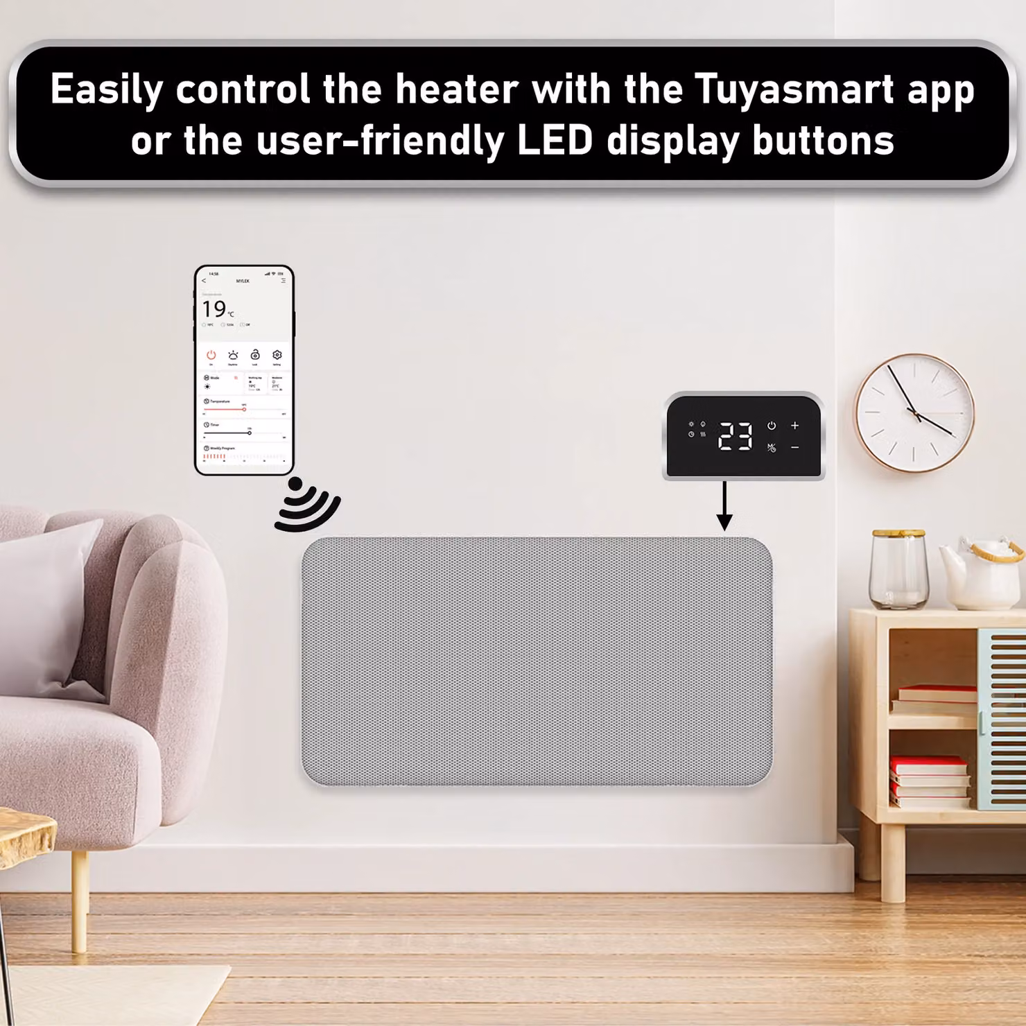 MYLEK White Electric Mica Panel Radiator with 2kW Infrared Heating, WiFi App Control and Thermostat – 3