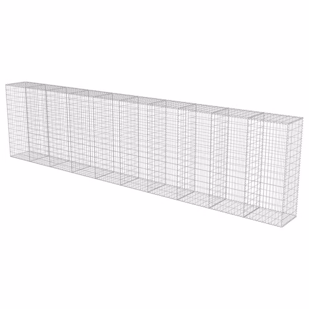 Berkfield Home Galvanised Steel Gabion Wall with Covers in Silver, W: 600 cm, D: 50 cm, H: 150 cm – 3