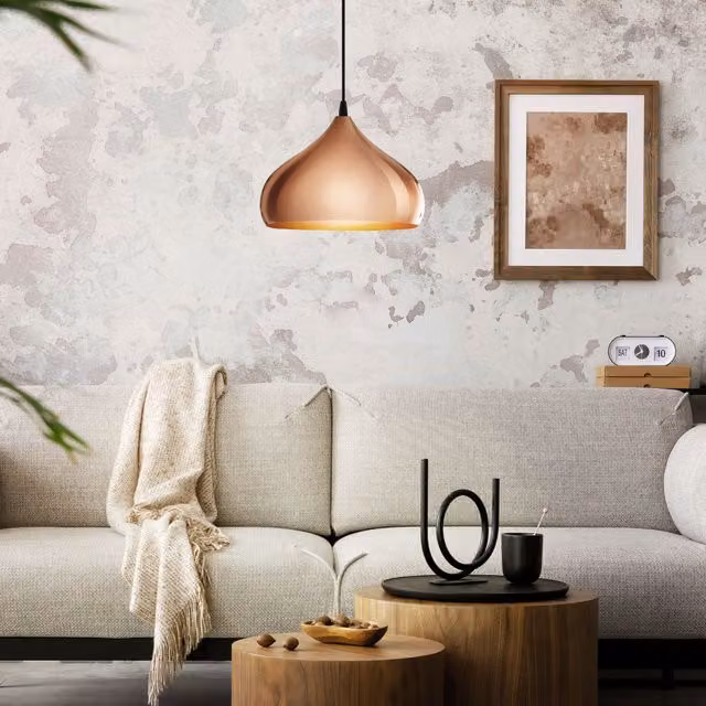 Eglo Hapton Rounded Copper Metal Pendant Light, Orange