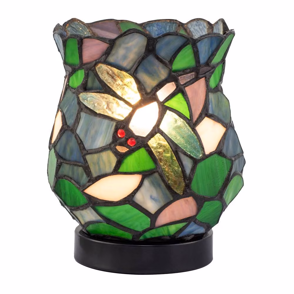 Happy Homewares Dragonfly Themed Art Nouveau Stained Glass Tiffany Table Lamp in Blue, Green and Black – 2