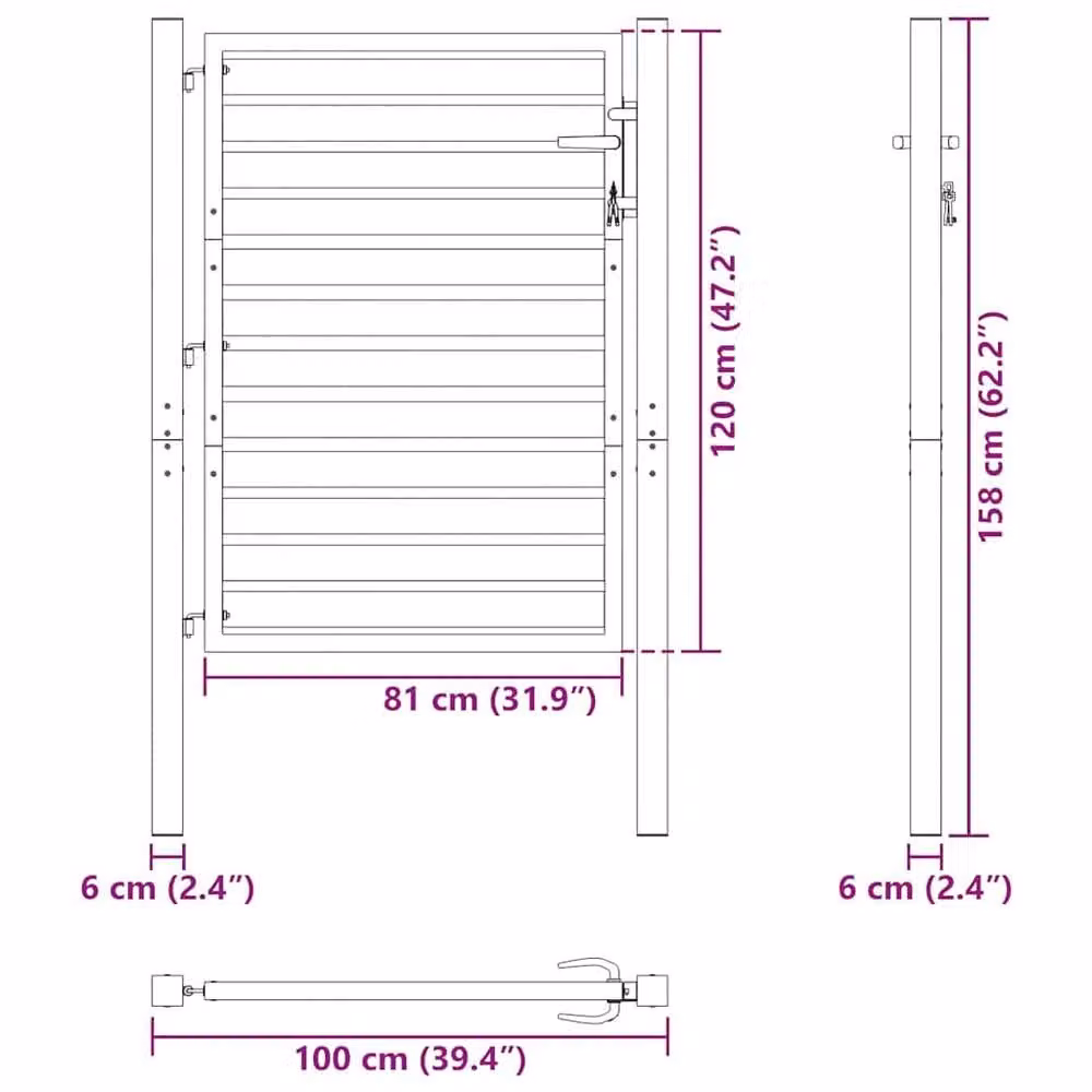 Berkfield Home Lockable Aluminium Garden Gate in Black, W: 100 cm, H: 120 cm – 6