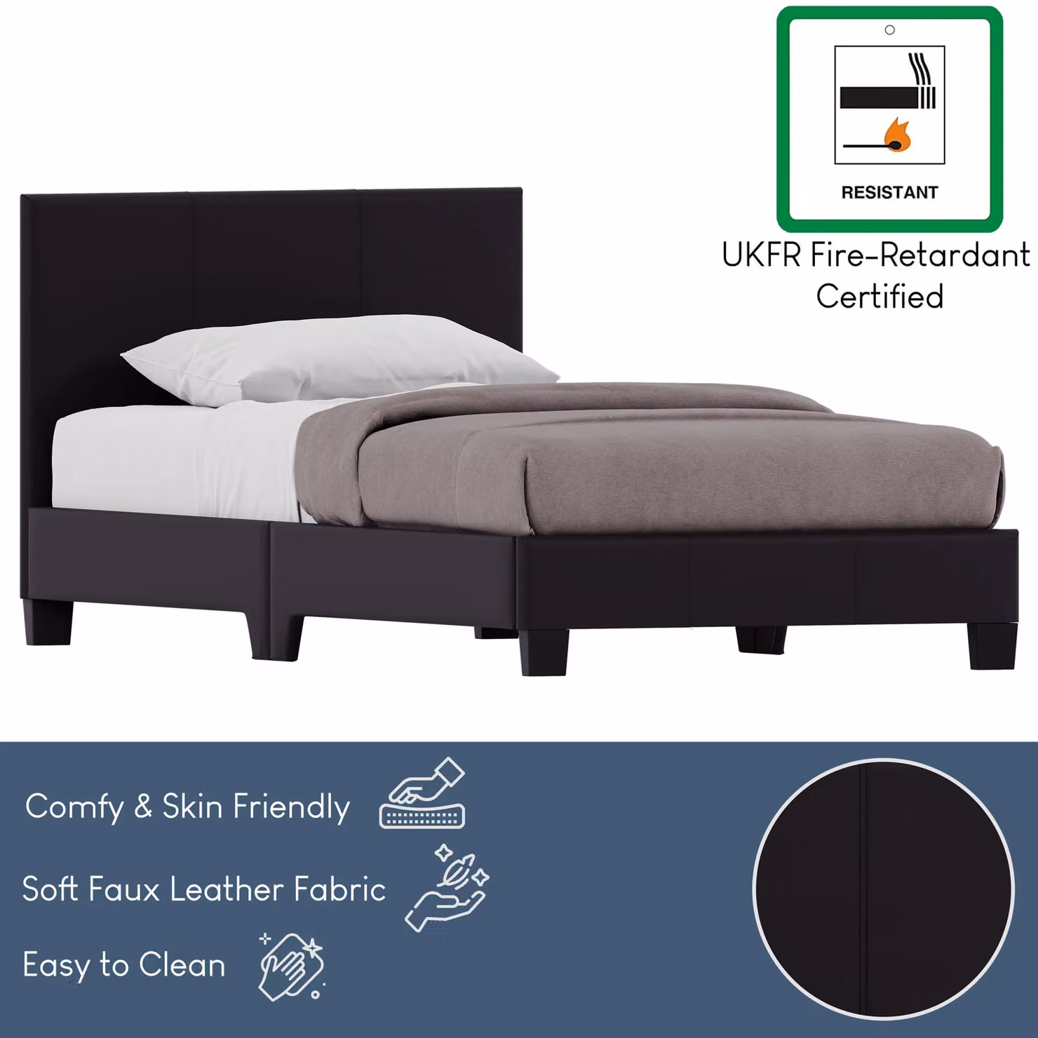 Vida Designs Lisbon Single Upholstered Faux Leather Bed Frame with Storage in Black – 5