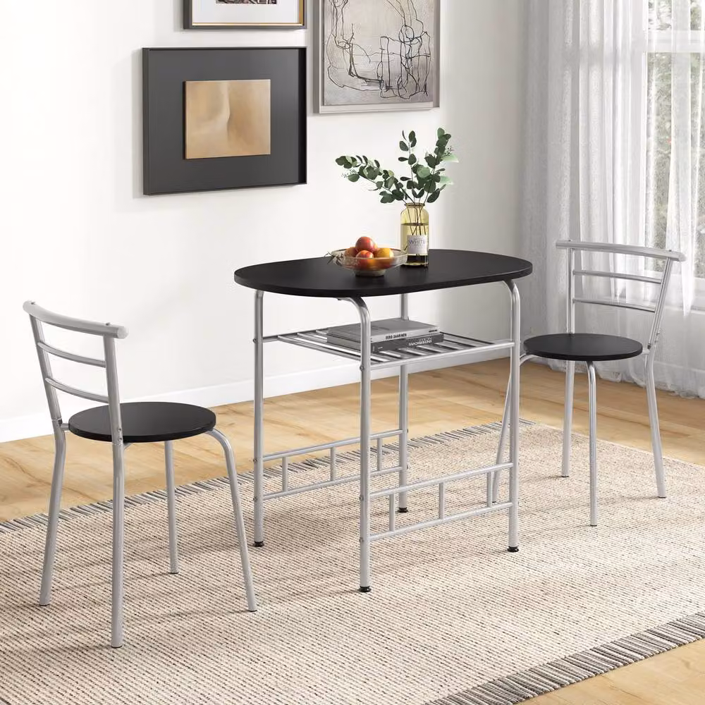 Gymax 3 Piece Modern Oval Dining Table and Chairs Set in Silver and Black – 2