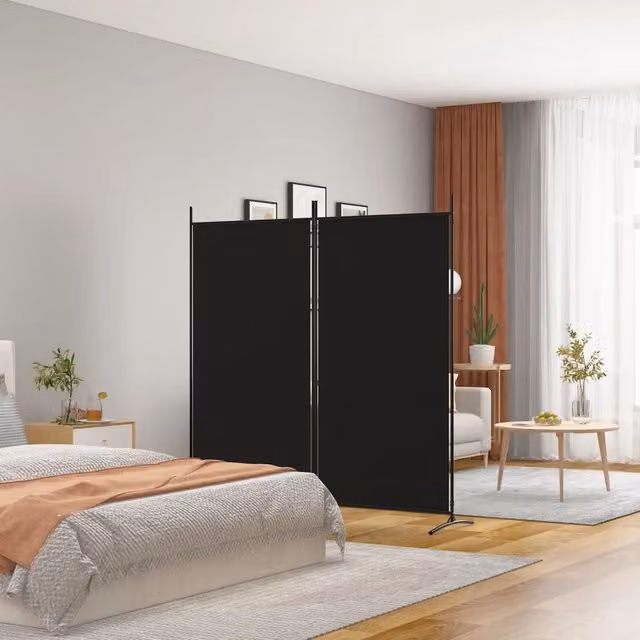 Berkfield Home 2-Panel Modern Room Divider in Black Fabric, H 175 cm x W 180 cm – 1