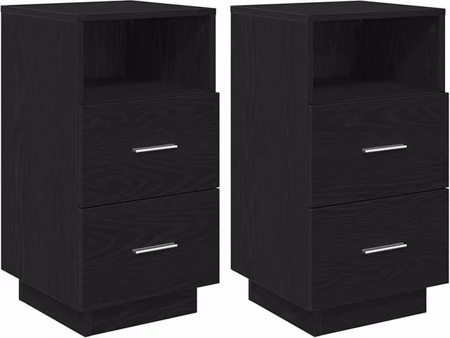 Berkfield Home Set of 2 Black Bedside Cabinets with 2 Drawers, W/D/H: 36 x 36 x 68 cm