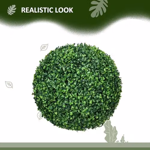 HOMCOM Set of 2 Green Hanging Artificial Round Topiary Balls, 40 cm – 3