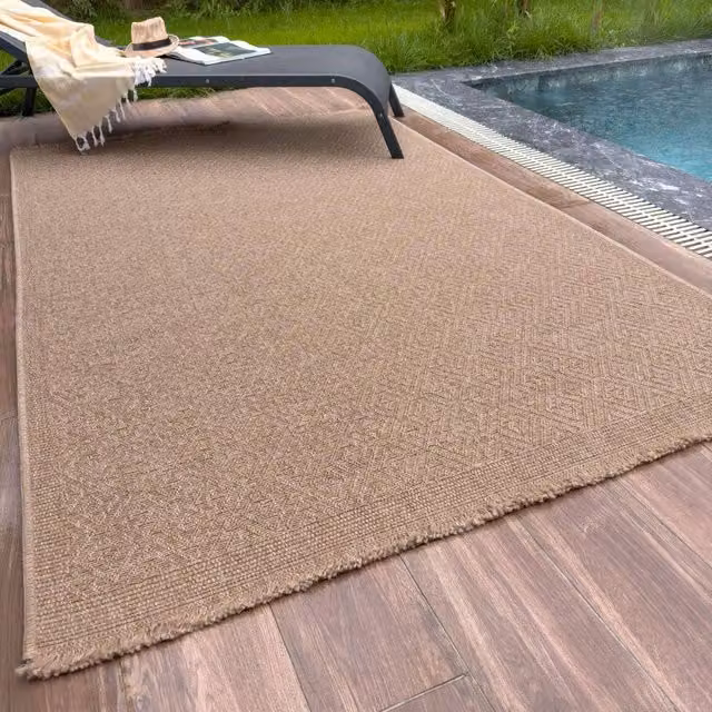 THE RUGS Greek Key Design Jute-Look Outdoor Rug in Beige and Green, W/D: 140 x 200 cm