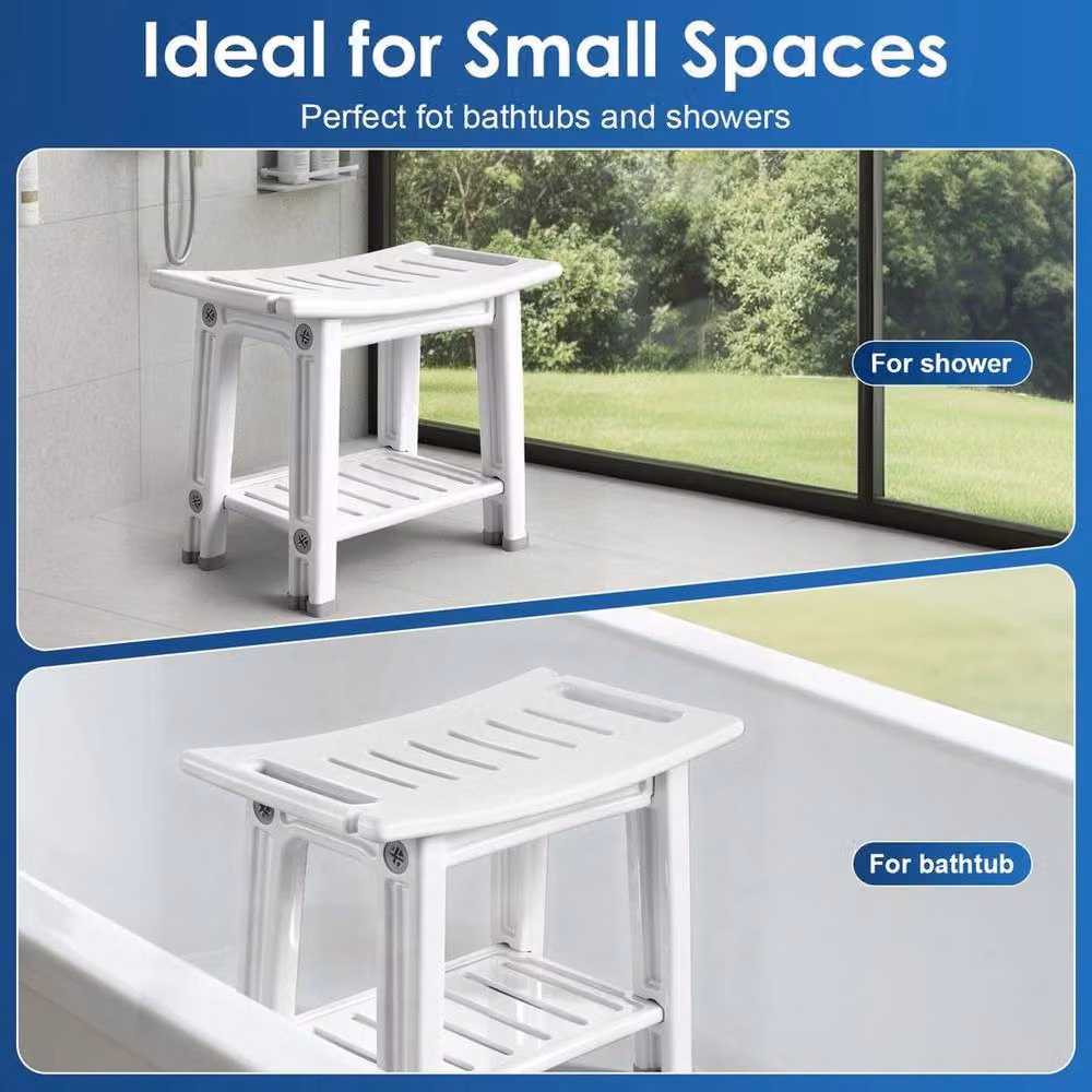PAWNORA 2-Tier White Plastic Bathroom Shower Stool – 3