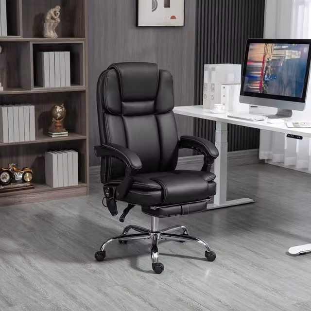 Vinsetto Black PU Leather Office Chair with 6-Point Vibration Massage and Heat Function