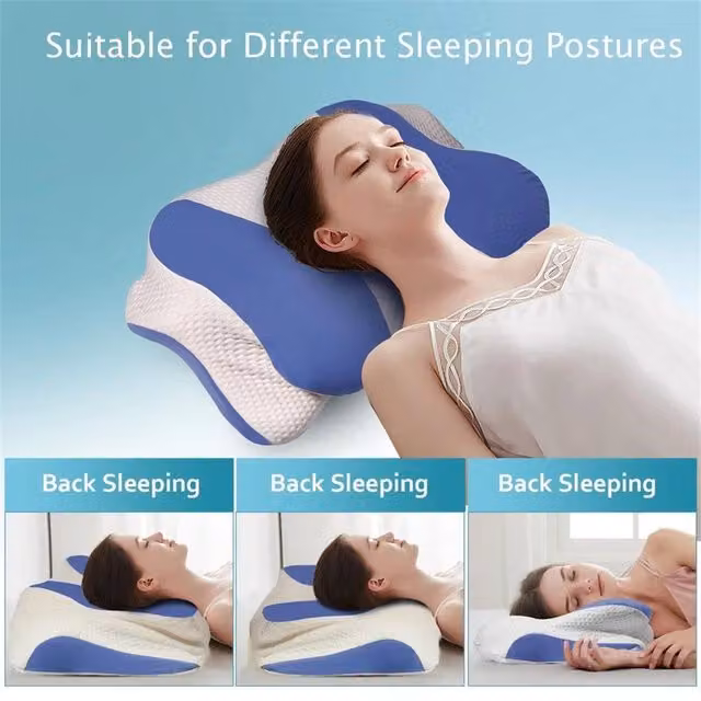 EONLION Ergonomic Cervical Memory Foam Pillow in Blue, Single Size – 1