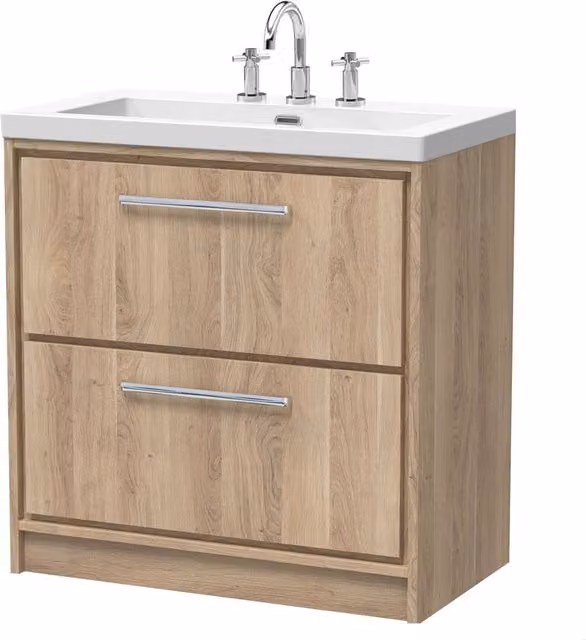 Balterley Longnor 2 Drawer Floor Standing Vanity Basin Unit, Light Oak, Brown, Width: 80 cm – 1