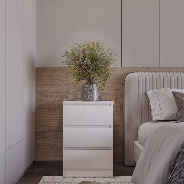 Seconique Malvern 3 Drawer Bedside Table in White