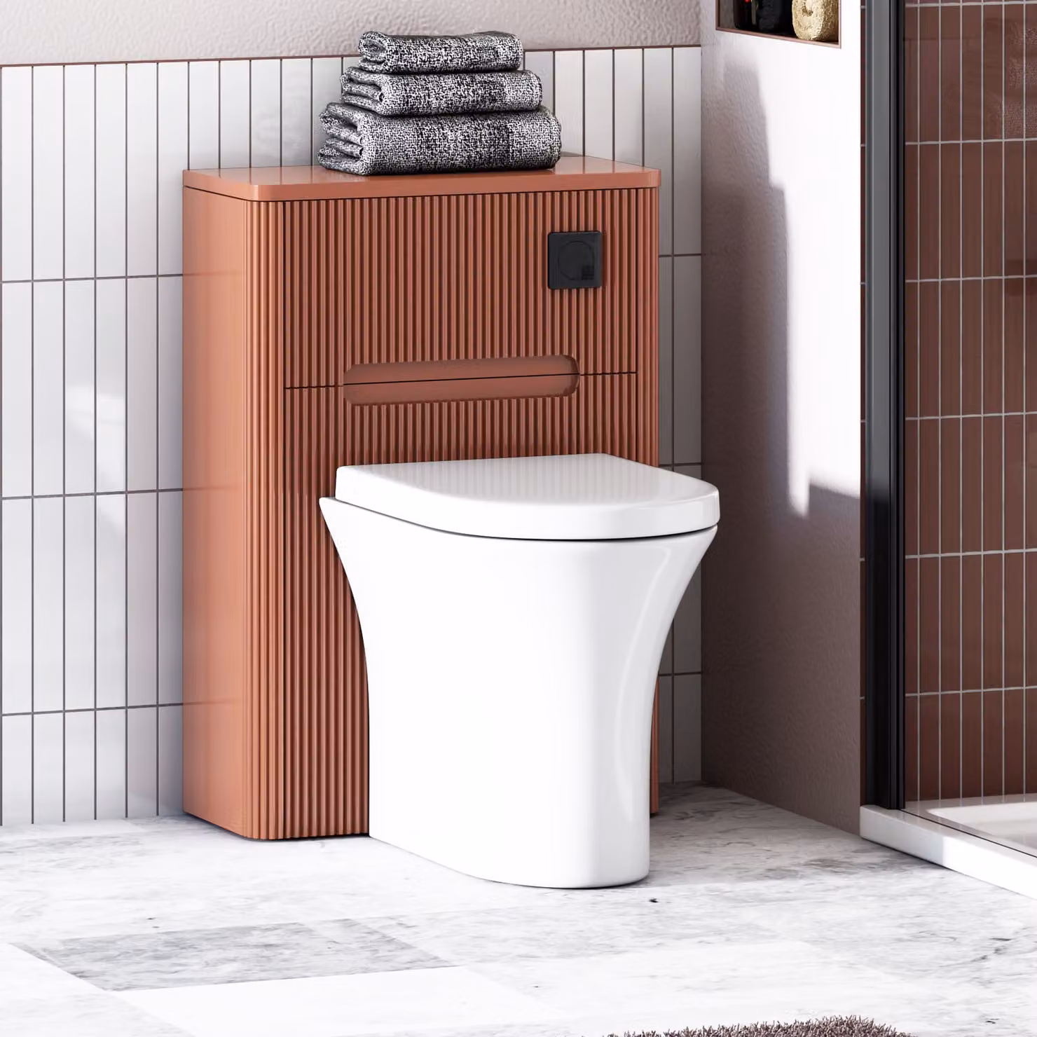 Avenza Terracotta Clay BTW WC Unit with Breeze Rimless Toilet Pan, Seat and Cistern, Width: 55 cm