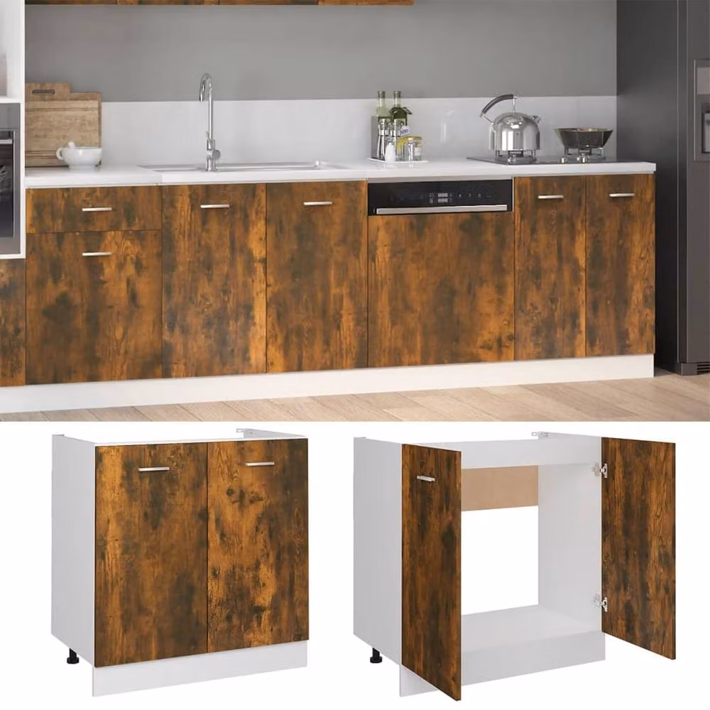 Berkfield Home Smoked Oak Sink Bottom Cabinet, Brown, W/D/H: 80 x 46 x 81.5 cm – 2