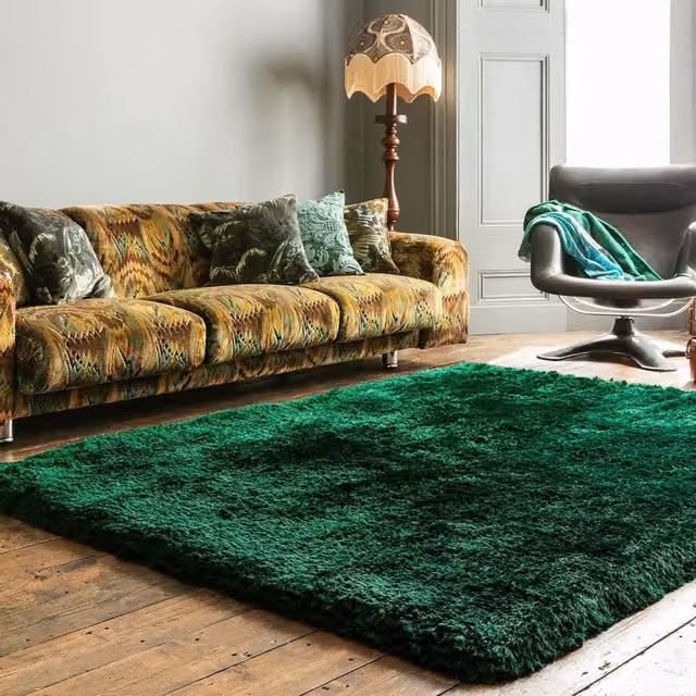 The Rug Shop UK Handmade Plain Shaggy Sparkle Luxurious Anti-Shed Area Rug in Green, W: 200 cm, D: 300 cm