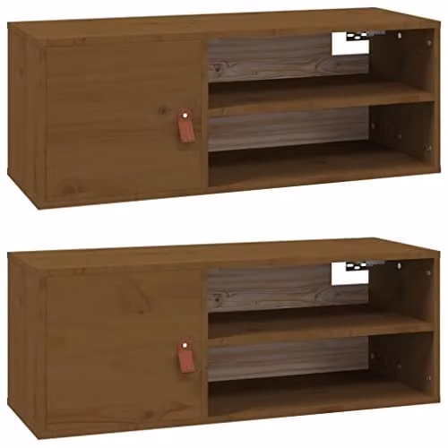 vidaXL Set of 2 Modern Wall Cabinets in Honey Brown Solid Pine, W/D/H: 80 x 30 x 30 cm