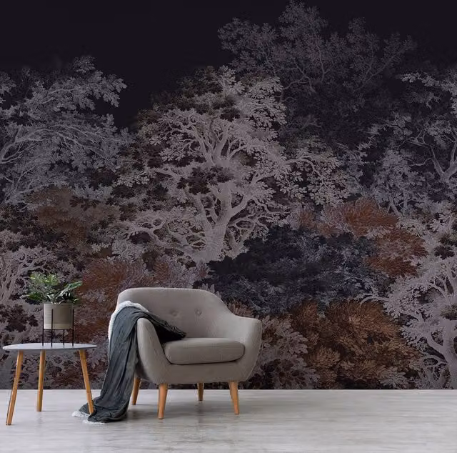 Superfresco Easy Forest Canopy Navy Print Mural, Blue and Multicolour, W: 300 cm, H: 280 cm