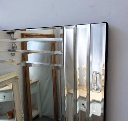 Agenzia 14 Large Venetian Art Deco Triple Glass Framed Wall Mirror in Silver, W: 120 cm, H: 80 cm – 4