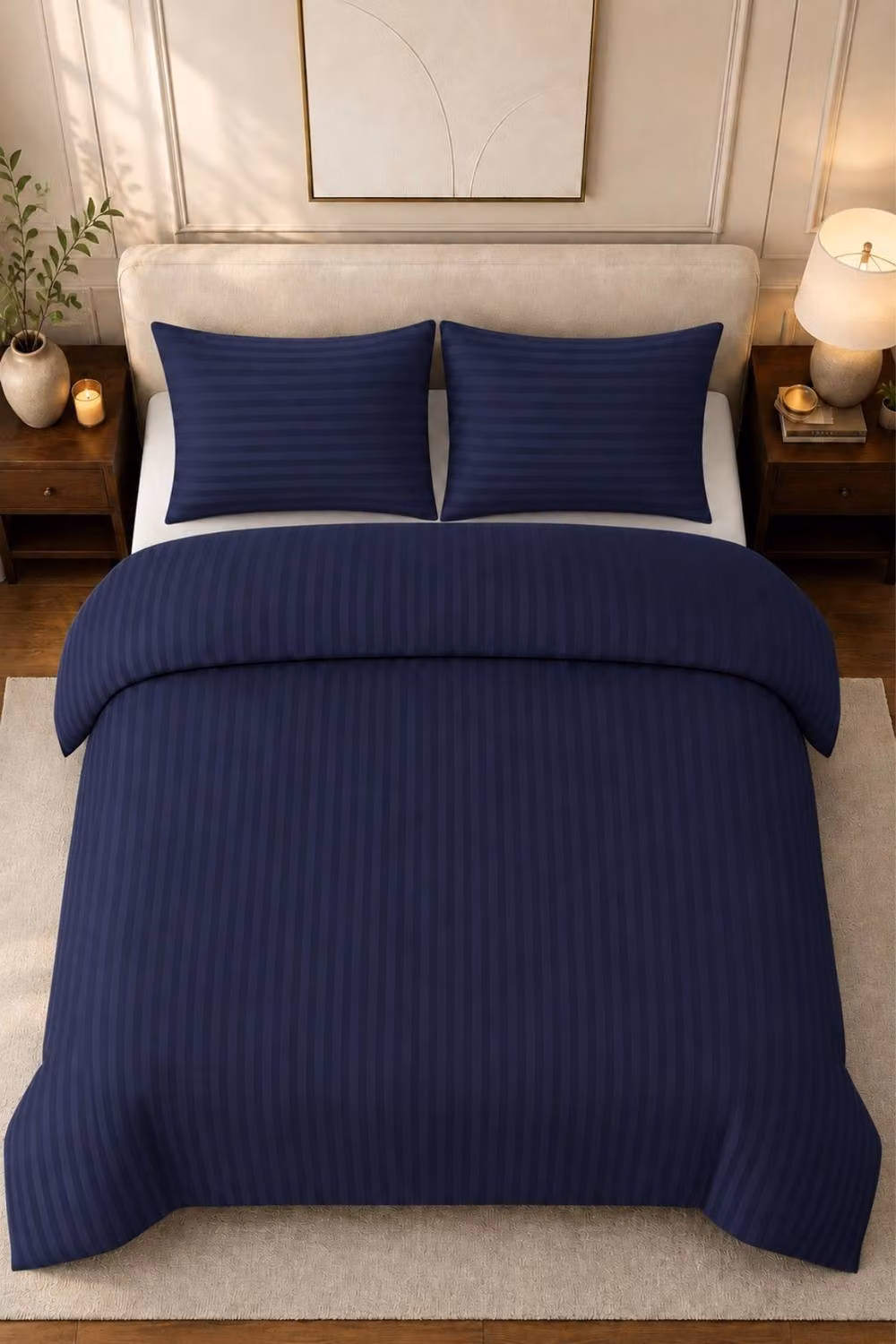 Pamposh Reversible Striped Microfibre Duvet Cover and Pillowcase Set, Navy Blue, W: 140 cm, L: 200 cm – 3