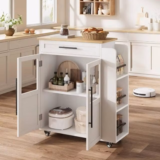 KORVIXA Modern Rolling Kitchen Island Mobile Cart in White, W/D/H: 100 x 60 x 38 cm