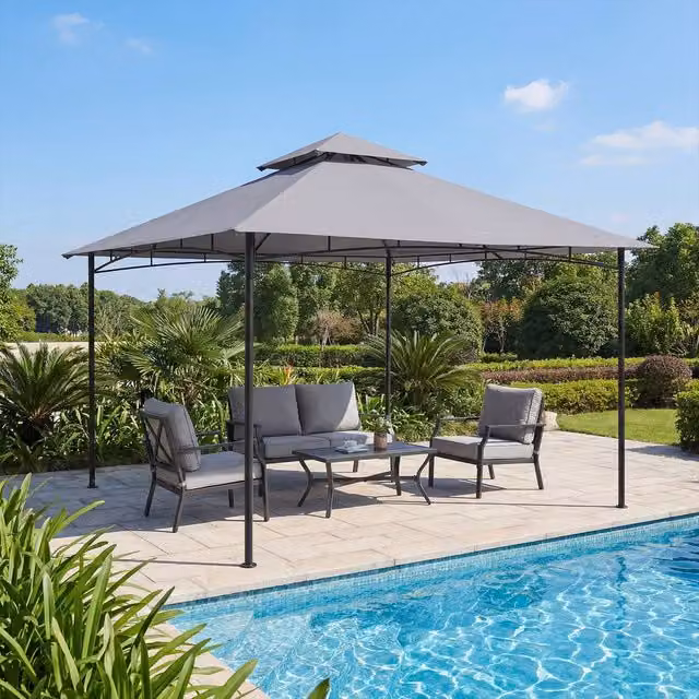 Costway Grey Metal Frame Outdoor Patio Gazebo Canopy Tent W/D/H: 330 x 330 x 284 cm – 1