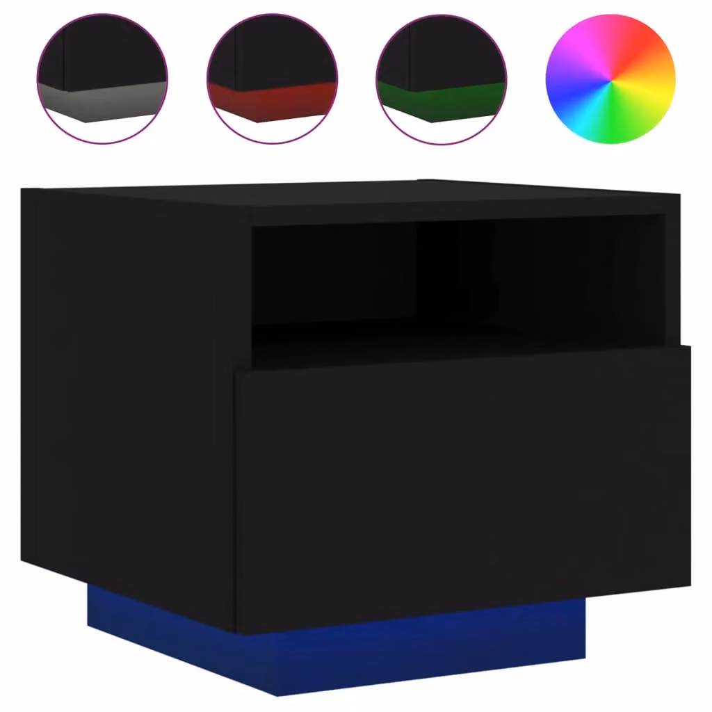 Berkfield Home Set of 2 Black Bedside Cabinets with Integrated LED Lighting, W/D/H: 40 x 39 x 37 cm – 3
