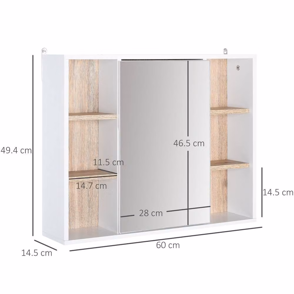 STILVORA White Wall Mounted Bathroom Mirror Cabinet with Internal Adjustable Shelves and Open Shelf Storage – 2