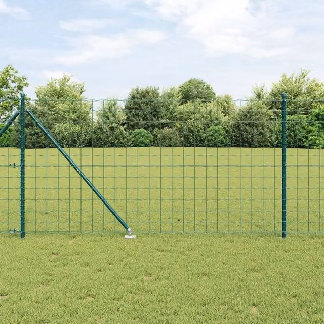 Berkfield Home Euro Fence with 13 Spike Posts, Galvanised Steel, Green and Silver, W: 25 m, H: 1.2 m – 1