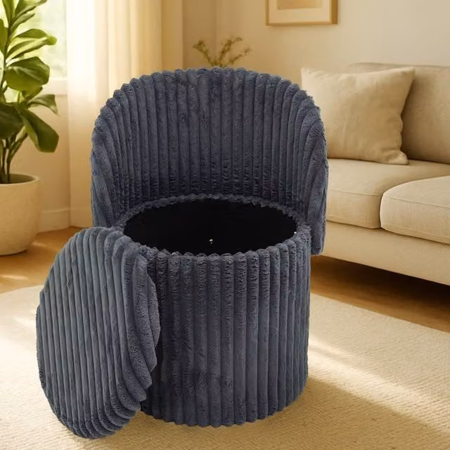 Gaveno Cavailia 3 In 1 Harp Ribbed Ottoman Storage Stool in Charcoal Grey