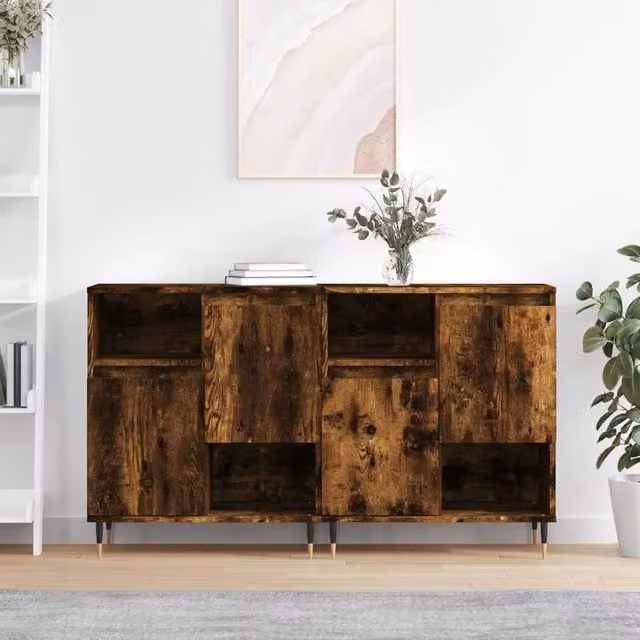 Berkfield Home Set of 2 Smoked Oak Sideboards in Brown Engineered Wood – 1
