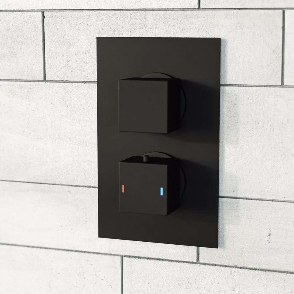 Nes Home Matte Black Concealed Thermostatic Square Shower Mixer with Handset – 2