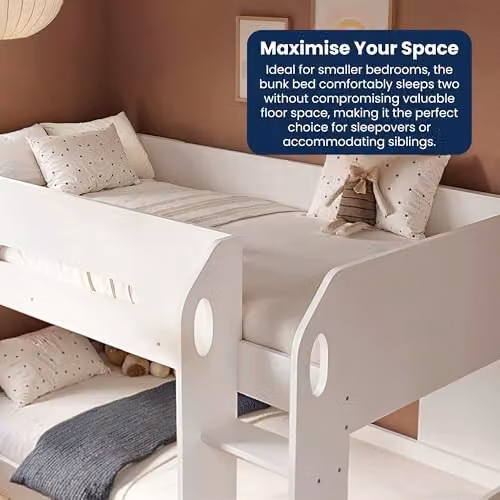 Flair Furnishings Double Low Bunk Bed for Children in White Engineered Wood – 4