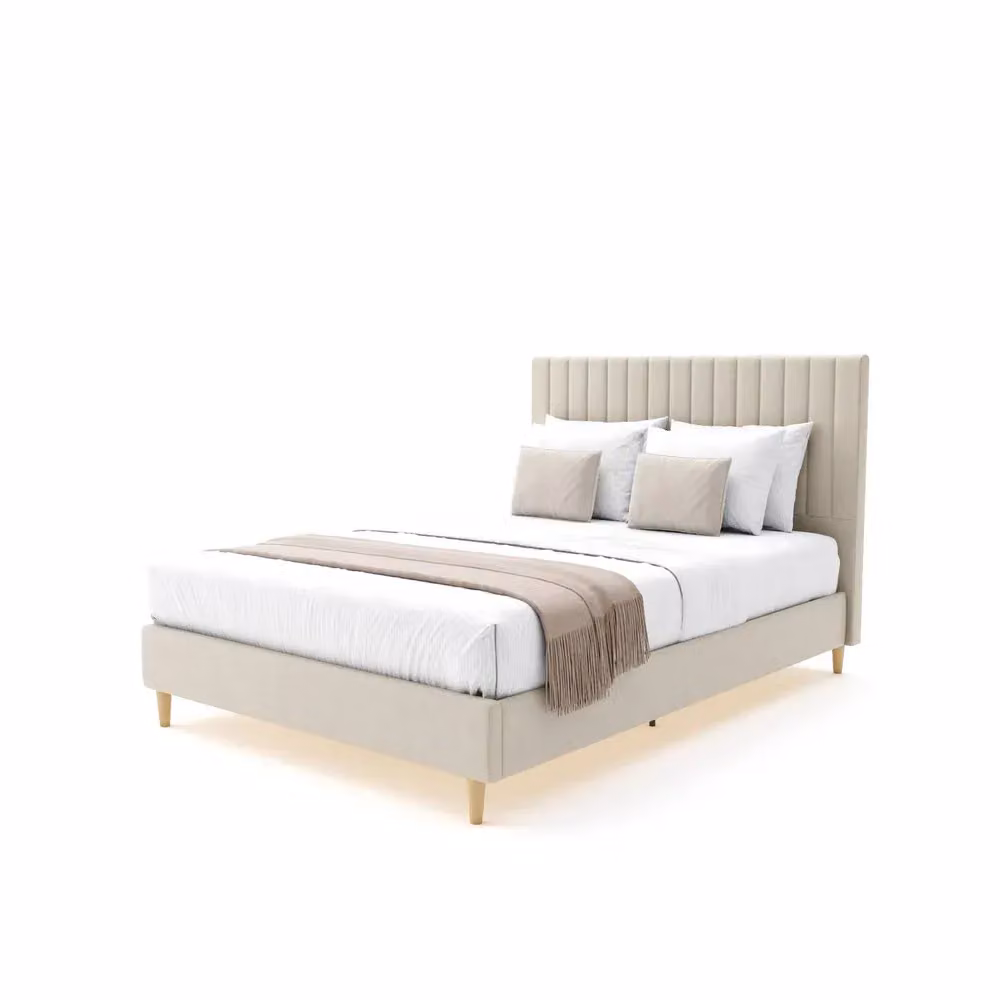 X Rocker Maisie Velvet Upholstered Bed Frame with Under-Bed LED Lighting in Beige, W/D/H: 180 x 200 x 108 cm – 2