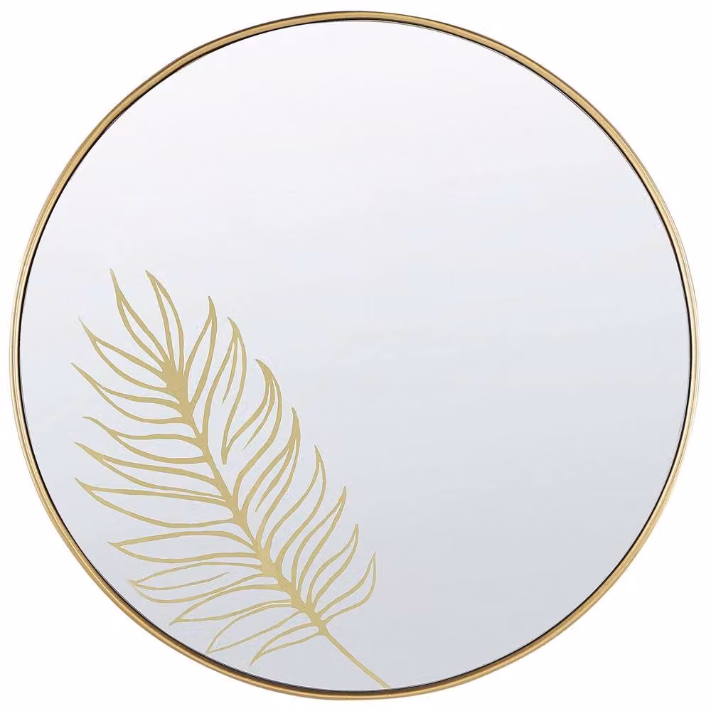 Wyld and Coco Round Wall Mirror with Gold Floral Pattern Frame, Diameter: 57 cm – 2