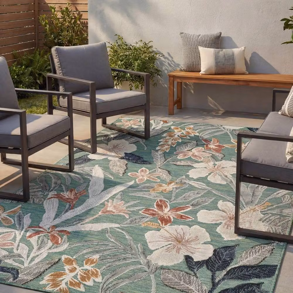 Desire Rugs Gardenia Floral Indoor Outdoor Area Rug in Green, W: 160 cm, D: 230 cm – 2