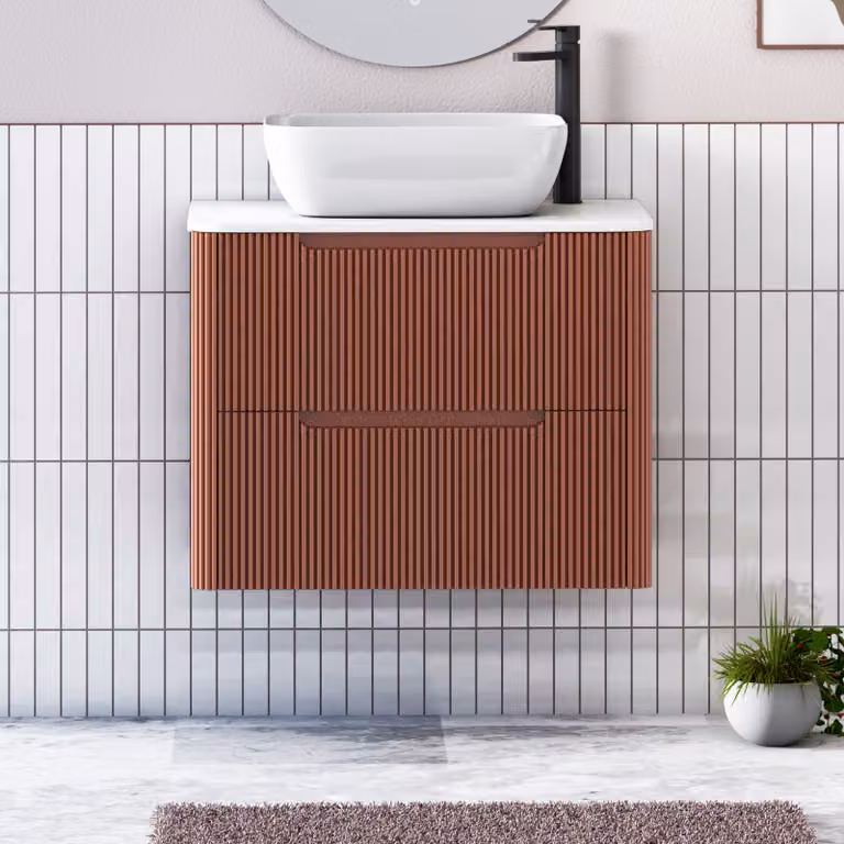 Royal Bathrooms Avenza 800mm Terracotta Clay Wall Hung Vanity Unit with 2 Drawers, Plain White Worktop and Elva Basin