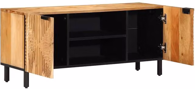 Berkfield Home TV Cabinet in Brown Solid Acacia Wood, W/D/H: 105 x 33 x 46 cm