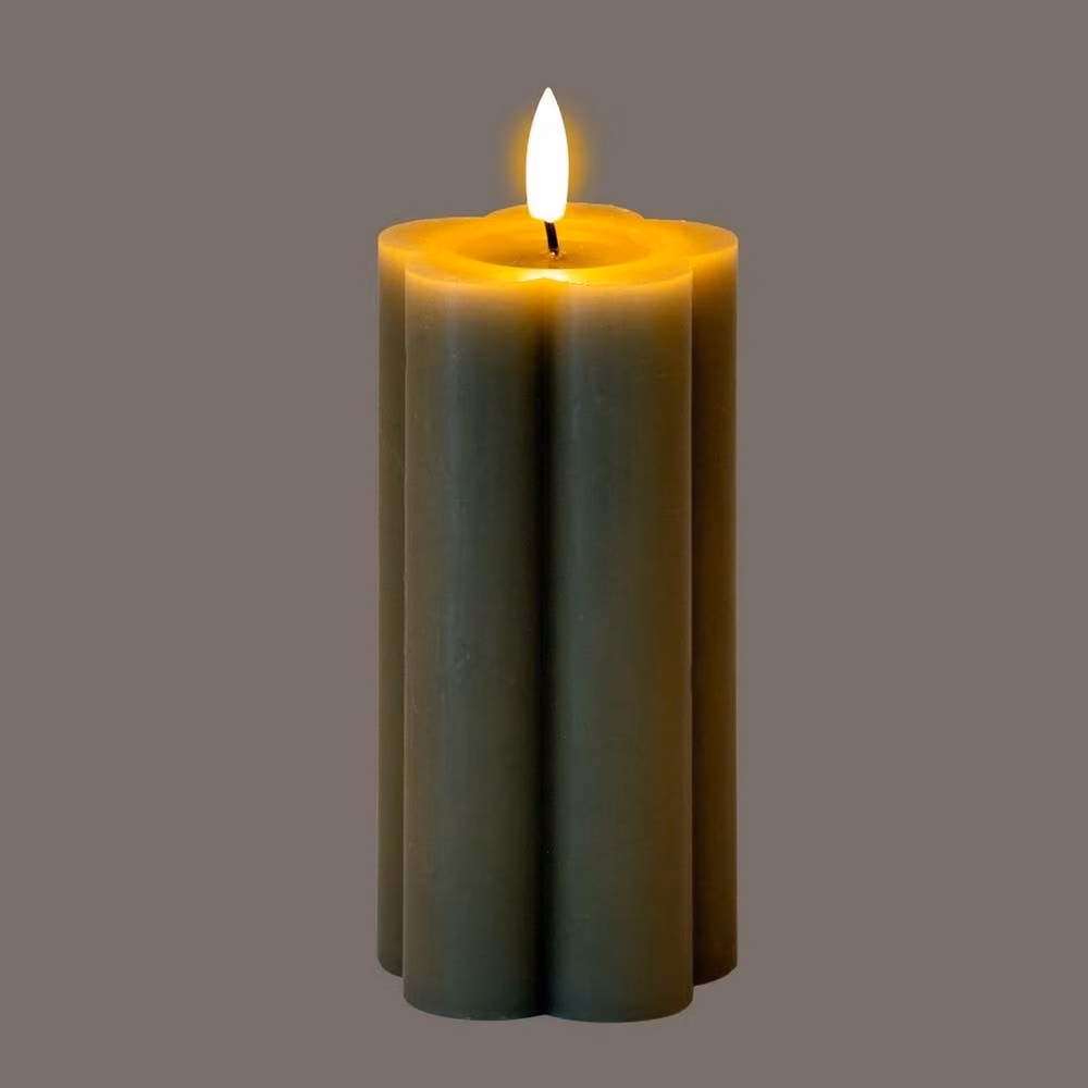 Lemon Pavilion Natural Glow Grey Pillar LED Candle, H 15 x W 7 x D 7 cm – 2