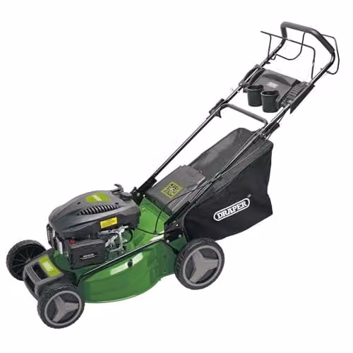 Draper 08673 Self-Propelled Petrol Lawn Mower in Green and Multicolour with 510mm Cutting Width and Collection Bag