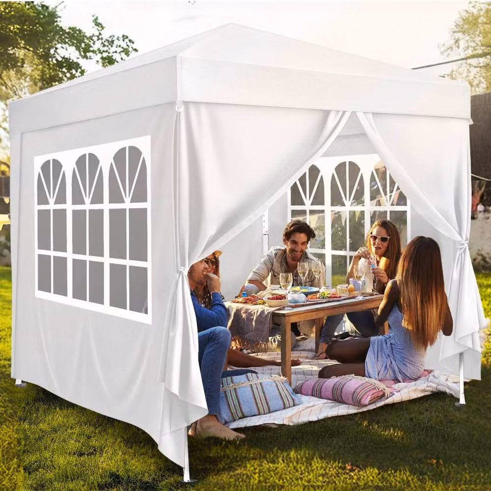 EONLION White and Silver Pop Up Gazebo with Sides and Steel Frame, W/D/H: 300 x 300 x 100 cm – 2