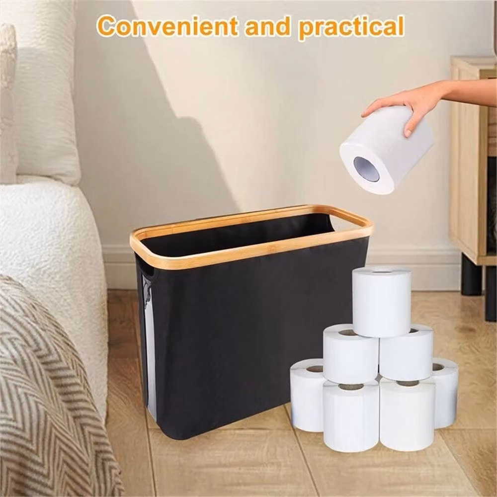 Nordara Black Bamboo and Oxford Cloth Freestanding Covered Toilet Paper Storage Box W/D/H: 100 x 100 x 35 cm – 6