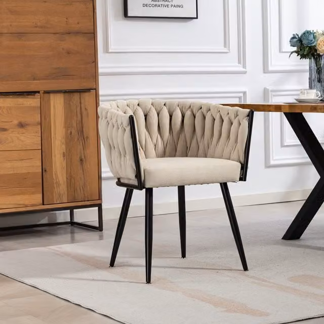 Artemis Home Modern Fabric Dining Chairs with Armrests, Set of 2, Beige and Brown