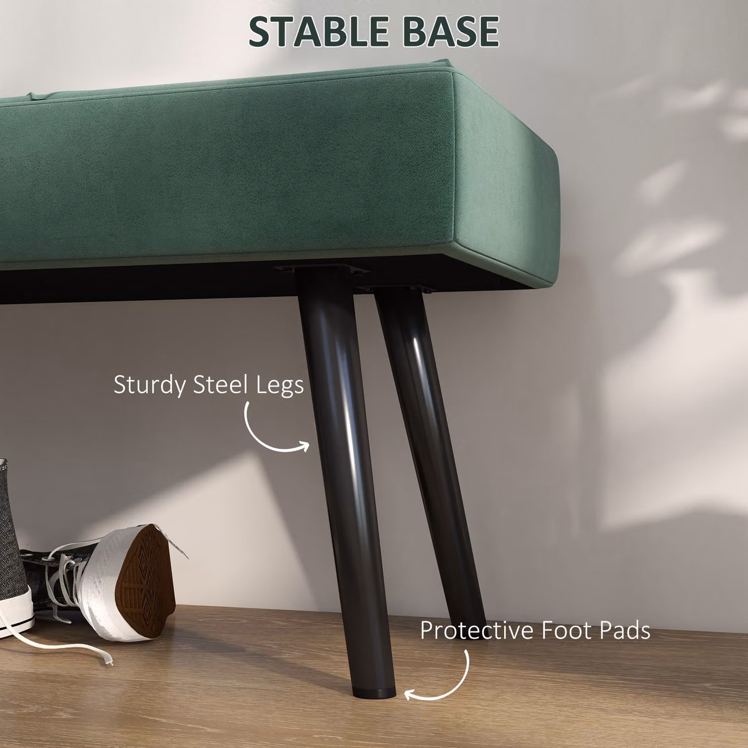 HOMCOM Green Velvet Bedroom Bench with Metal Legs and Geometric Design, W: 120 cm, D: 45 cm, H: 45 cm – 5