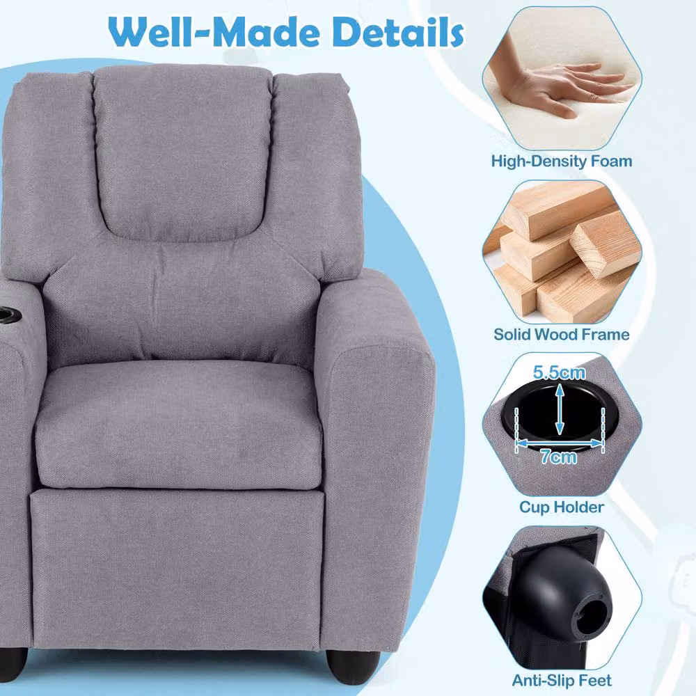 CASART Kids Adjustable Recliner Lounge Chair in Grey with Armrests and Solid Wood Frame – 3