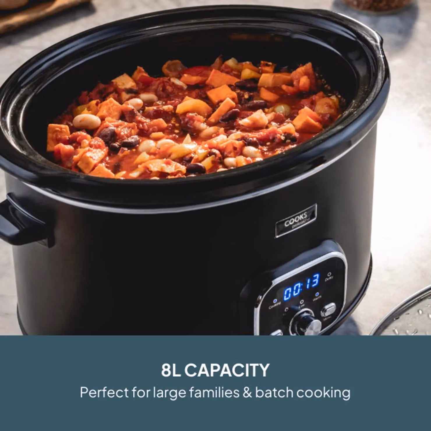 Cooks Professional 8L Digital Slow Cooker with Glass Lid and Removable Ceramic Bowl in Black and Gold – 2