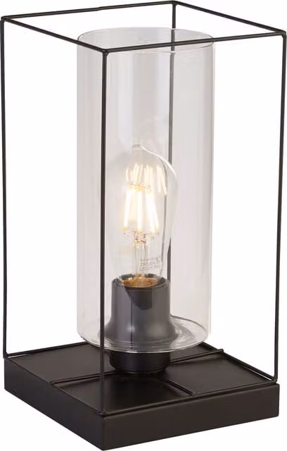 Lighting Collection Modern Black Frame Table Lamp with Transparent Glass Cylinder and Height Adjustable Design – 1