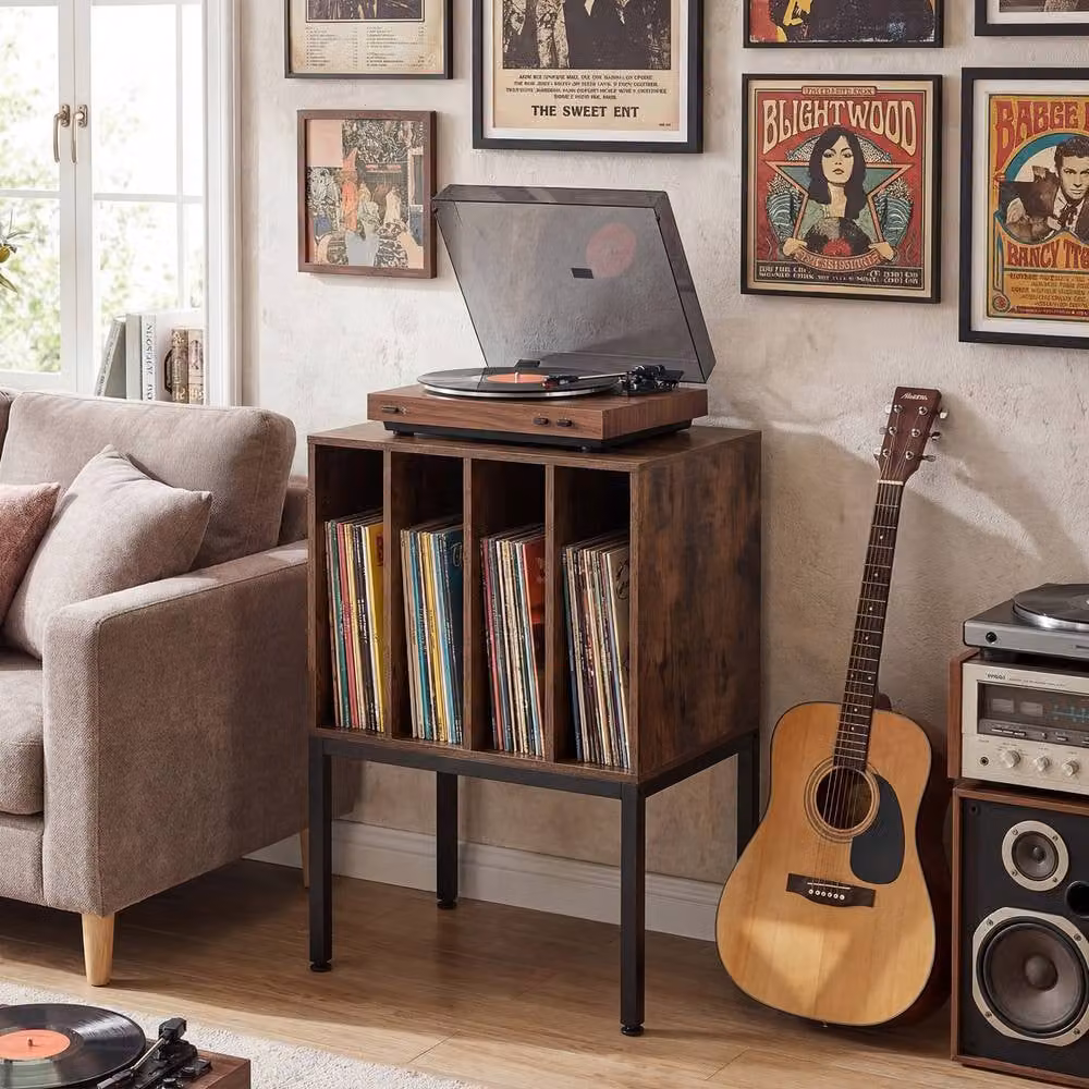 Costway Record Player Stand with Vinyl Storage Shelves in Brown – 3
