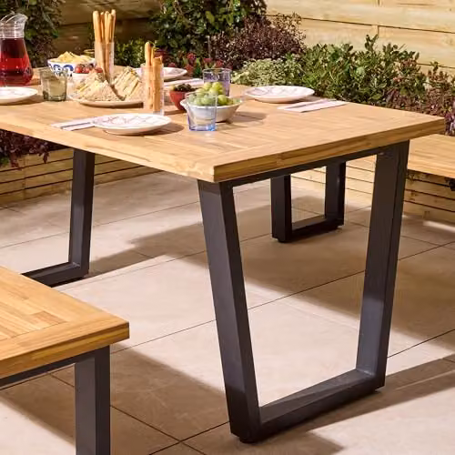Rowlinsons Stockholm Four Seater Acacia Wood and Metal Dining Set in Natural Brown – 4