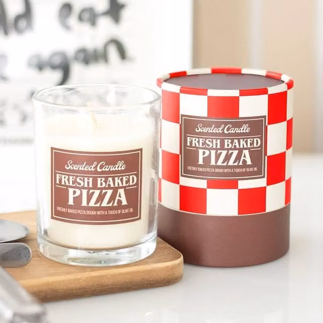 Uniqueful Fresh Baked Pizza Scented Gourmand Pillar Candle in White and Multicolour Glass Votive – 1